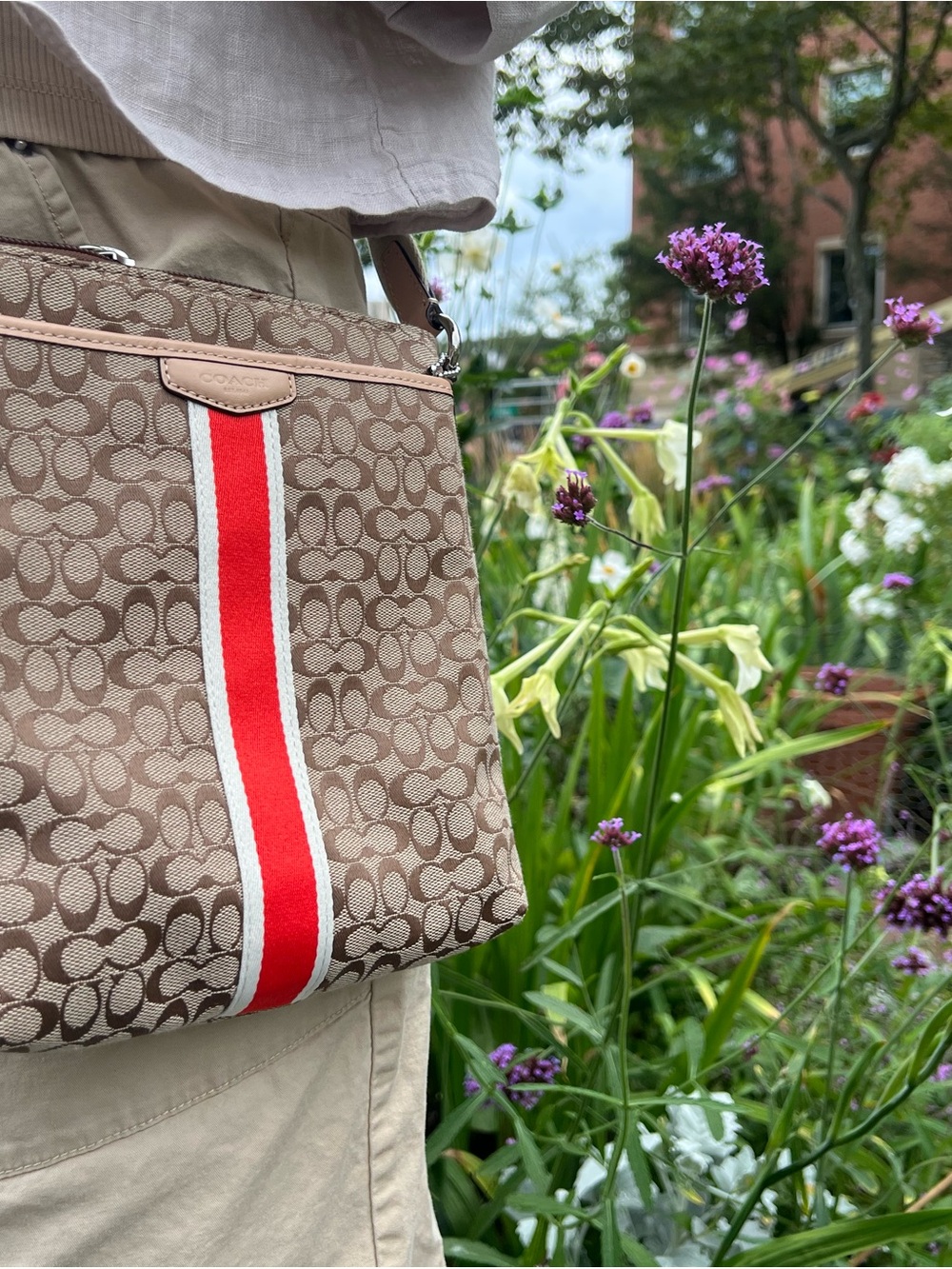 Coach Messenger Bag with Red & White Center Stripe!